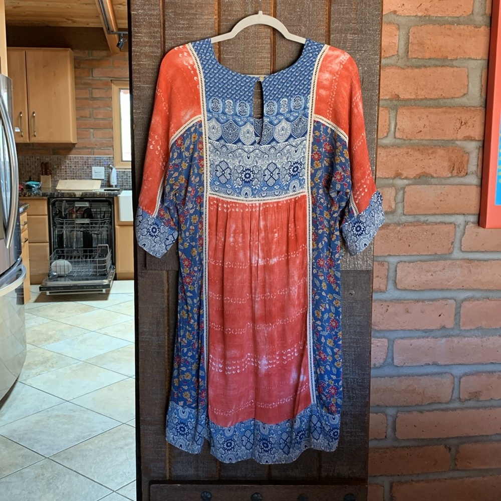 Sundance boho dress midi high low lovely draping floral patchwork medium - Picture 6 of 17